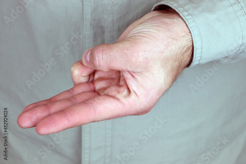 Varun mudra. Yogic hand gesture. Hand spirituality hindu yoga of fingers gesture.