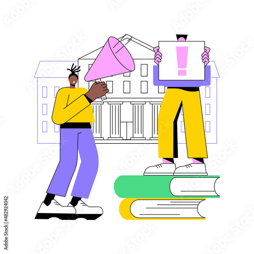 Student activism abstract concept vector illustration. Campus activism, political and environmental change, economic and social movement, student group, social media posting abstract metaphor.