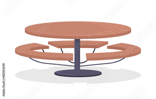 Outdoor table semi flat color vector item. Realistic object on white. Seating for lunch. Furniture for outside cafeteria isolated modern cartoon style illustration for graphic design and animation