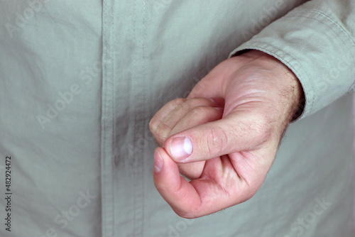 Chinmaya mudra. Yogic hand gesture. Hand spirituality hindu yoga of fingers gesture.