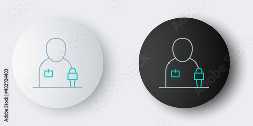 Line Journalist news reporter with microphone icon isolated on grey background. Colorful outline concept. Vector
