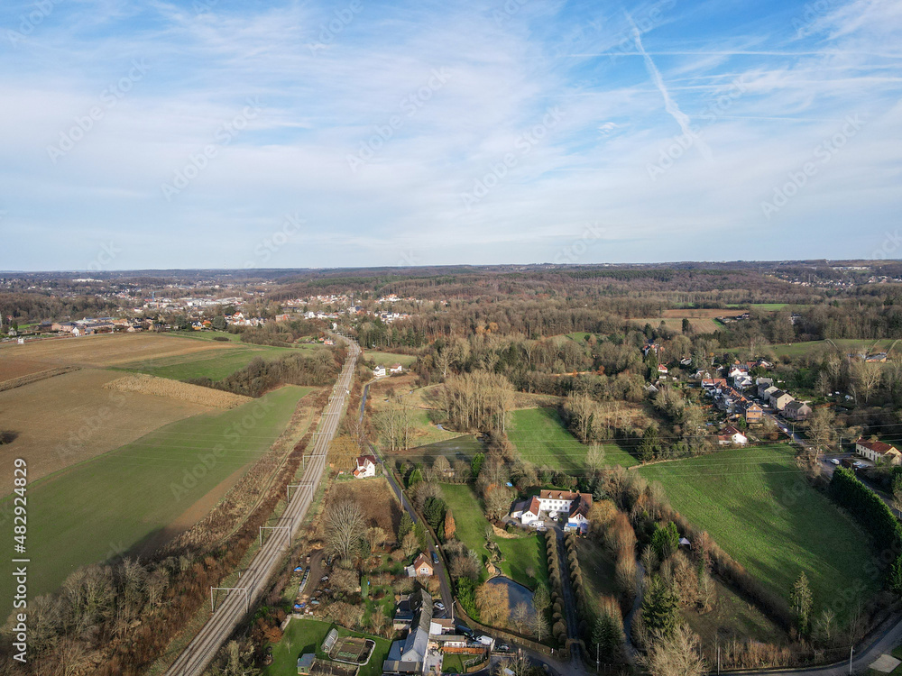 Aerial view of the village Genappe of Walloon Brabant of Belgium. Europe