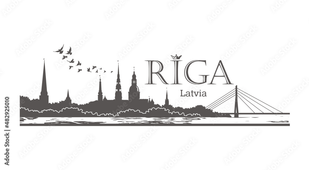 Riga Latvia city. Skyline vector silhouette illustration Riga Latvia city. Skyline vector silhouette illustration
