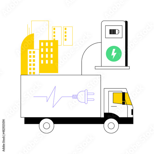 Electric trucks abstract concept vector illustration. Eco-friendly logistics, modern transportation, electric engine, battery powered truck, sustainable cargo delivery vehicle abstract metaphor.
