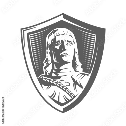 Silhouette of the knight Roland of Riga Latvia in a shield symbolizing wealth, prosperity and justice. Vector illustration.