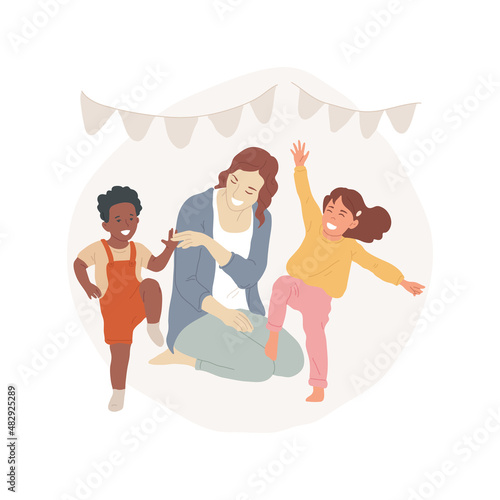 Balancing on one foot abstract concept vector illustration. Practice balance on one foot, early education, kindergarten activity, preschool motor development, physical exercise abstract metaphor.