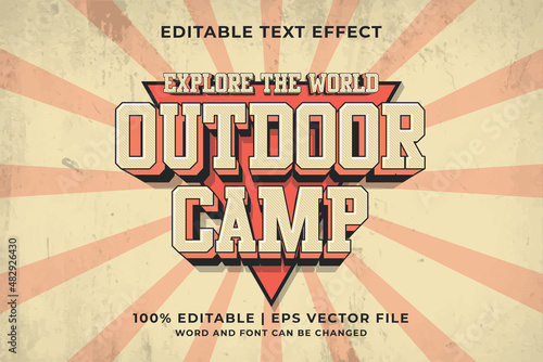 Editable text effect - Outdoor Camp 3d Retro Logo template style premium vector