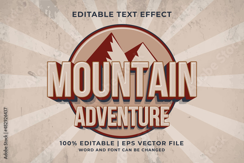 Editable text effect - Mountain Adventure 3d Retro Logo template style premium vector