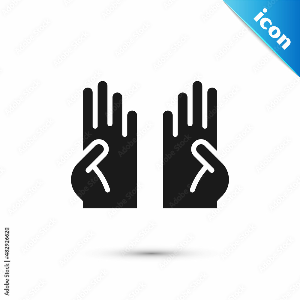 Grey Rubber gloves icon isolated on white background. Latex hand protection sign. Housework cleaning equipment symbol. Vector Grey Rubber gloves icon isolated on white background. Latex hand protection sign. Housework cleaning equipment symbol. Vector