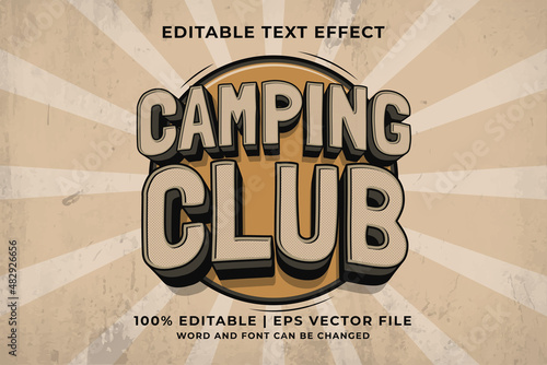 Editable text effect - Camping Club 3d Retro template style premium vector