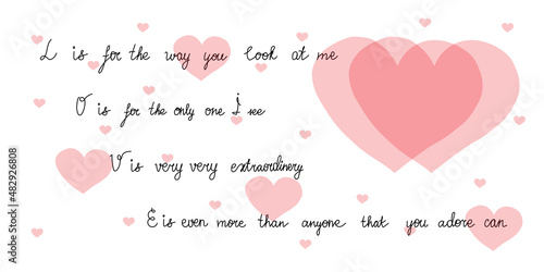 Love song one line art. Continuous line drawing of a words from a song about love, classic, romance, hearts, postcard, feelings.