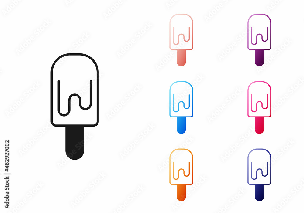 Black Ice cream on stick icon isolated on white background. Sweet symbol. Set icons colorful. Vector Black Ice cream on stick icon isolated on white background. Sweet symbol. Set icons colorful. Vector