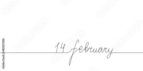 14 february handwritten continuous line drawing. One line art of english hand written lettering, phrase on line greeting card.