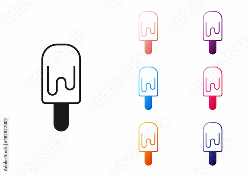 Black Ice cream on stick icon isolated on white background. Sweet symbol. Set icons colorful. Vector