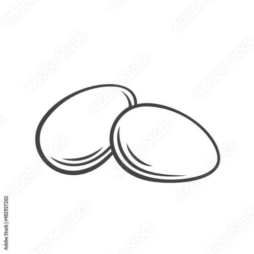 Two whole chicken eggs outline drawn vector illustration.