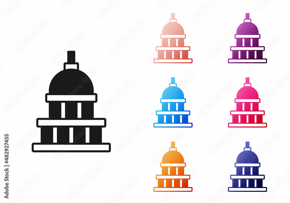 Black White House icon isolated on white background. Washington DC. Set icons colorful. Vector
