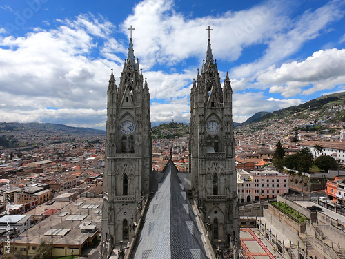 Panoramic view from the Basilica of the National Vow (Basílica del Voto Nacional) in the historic center of Quito