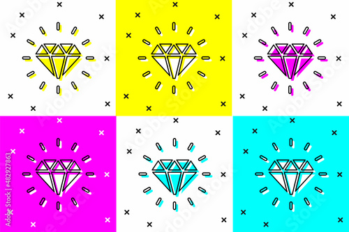 Set Diamond icon isolated on color background. Jewelry symbol. Gem stone. Vector
