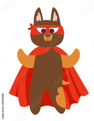 Superhero dog in red costume. Fictional character in cartoon style