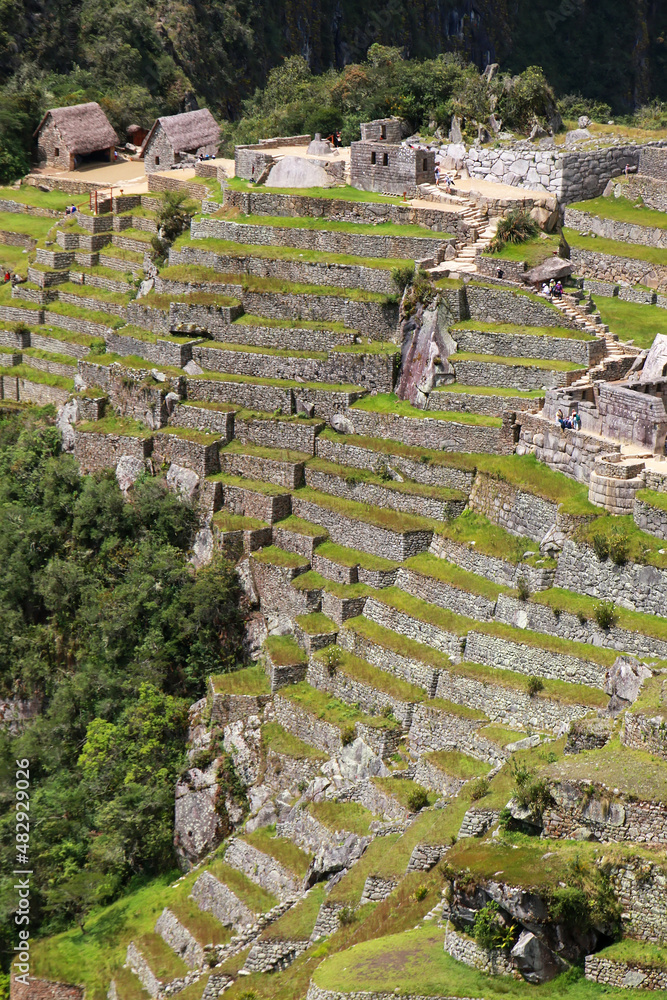 Agricultural stone terraces at  Machu Picchu in Peru