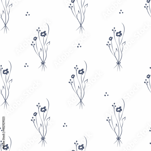 Vector illustration. Floral seamless pattern. Bouquet of wild flowers. Hand drawn flower field. simple flowers.