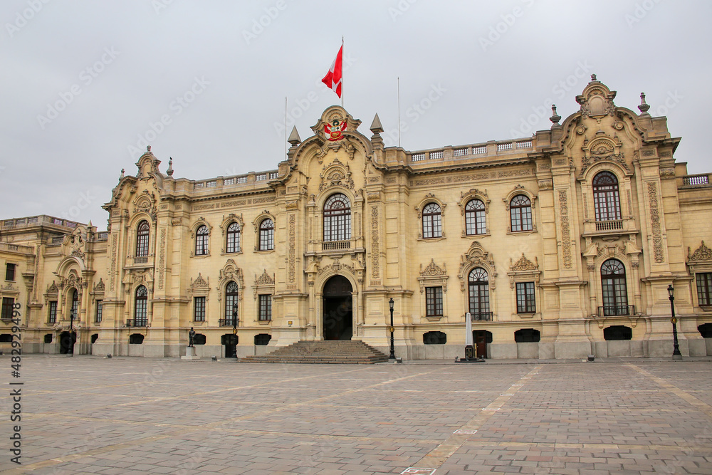 Obraz premium Government Palace on a cloudy day in Lima, Peru. Lima is the capital and the largest city of Peru