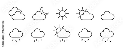 Weather icon collection. Sun, rain, snow, lightning, cloud meteo elements