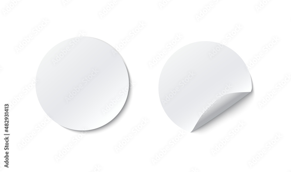Blank white round paper sticker mock up with curved corner Blank white round paper sticker mock up with curved corner