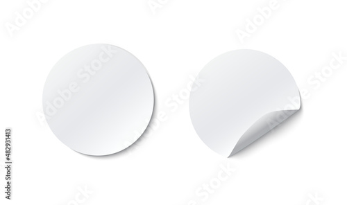 Blank white round paper sticker mock up with curved corner
