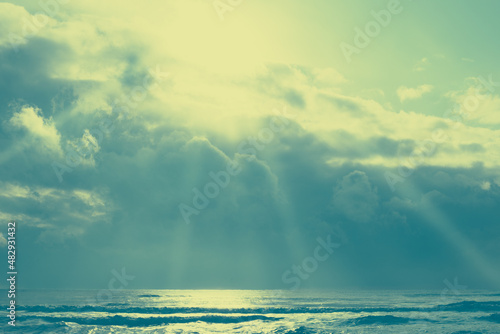 Seascape. Sea with waves and beautiful cloudy sky