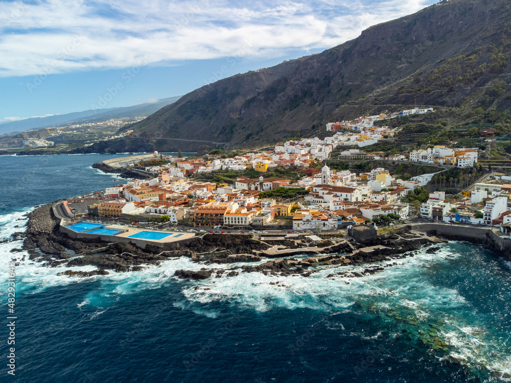 Aerial view on colonial old town Garachico on Tenerife, Canary islands, Spain