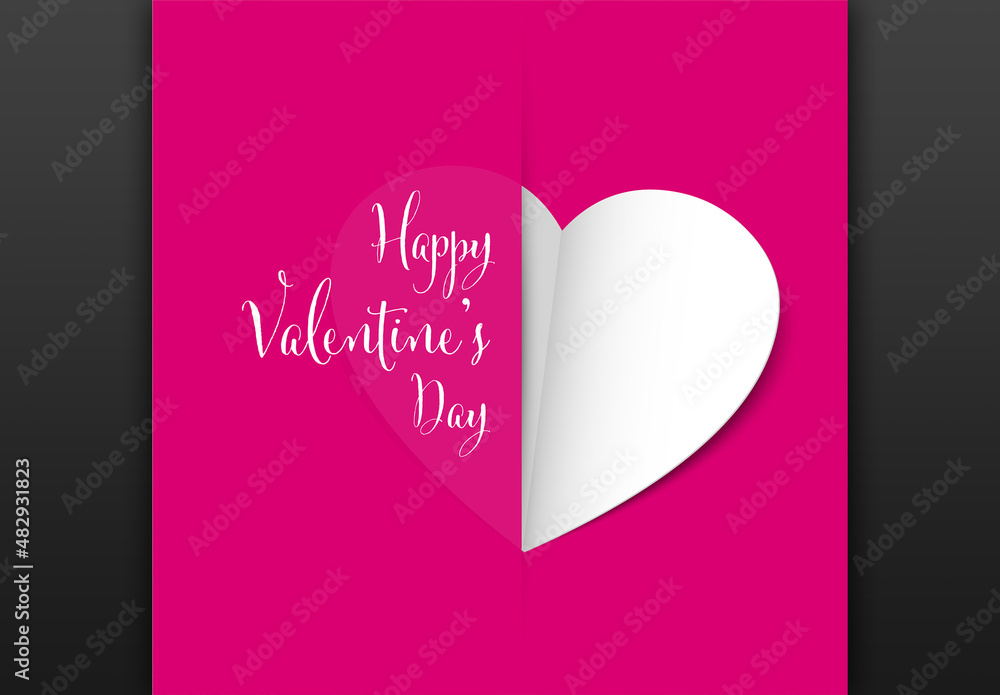 Happy Valentines Day Card Layout with White Paper Heart Stock Template ...
