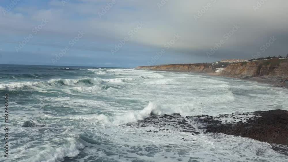 Stormy sea and big waves on Portuguese coastline Stormy sea and big waves on Portuguese coastline