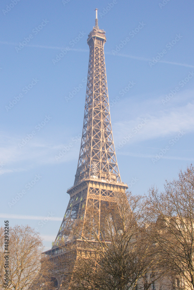 Eiffel Tower in Paris on a cold winter day, France