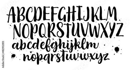Vector hand drawn alphabet isolated on white background. Brush painted letters. Decorative artistic font. Black letters.	
