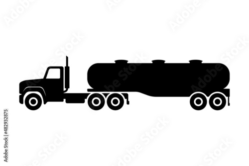 Tank truck icon. Industrial chemical vehicle. Black silhouette. Side view. Vector simple flat graphic illustration. Isolated object on a white background. Isolate.