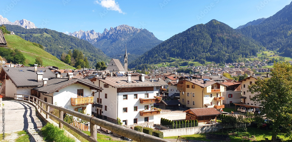 Mountain landscape with houses in the north of Italy, Fiera di Primiero.