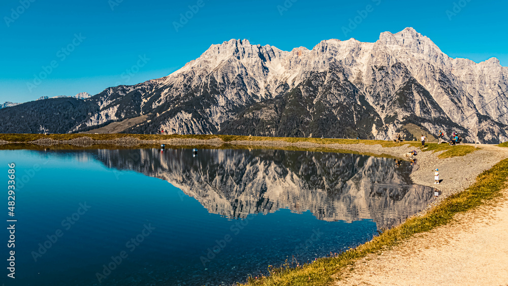Beautiful alpine summer view with reflections at the famous Asitz summit, Leogang, Salzburg, Austria