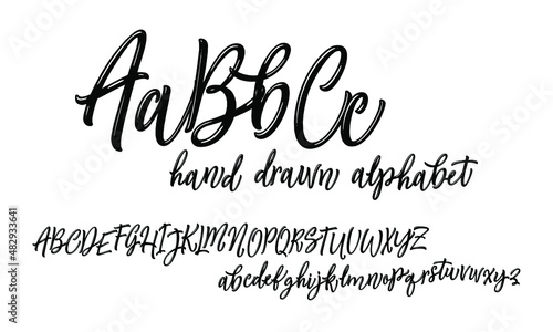 Vector hand drawn font. Brush painted letters. Handwritten script alphabet isolated on white background. Handmade alphabet for your designs: logo, posters, invitations, cards, etc.