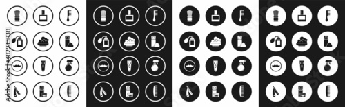 Set Hairbrush, Shaving gel foam, Aftershave bottle with atomizer, Hairdresser pistol spray and Mustache icon. Vector