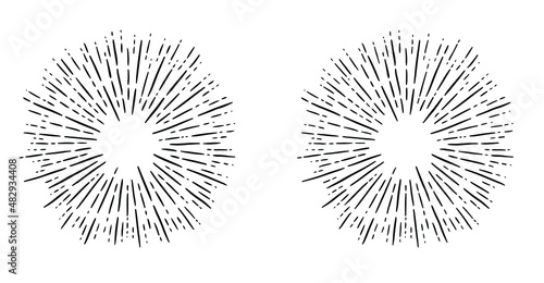 Set of Light Rays Sunburst. Vintage Linear Rays of Sun. Flat Vector Design Elements.