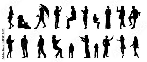 Vector illustration, Outline silhouettes of people, Contour drawing, people silhouette, architecture sketch people , Silhouette of sitting people, Architectural set