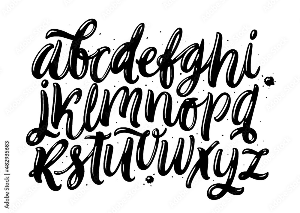 Hand drawn typeface set. Brush painted characters: lowercase and ...
