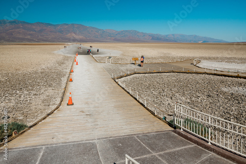 Death Valley, California, USA - April 15, 2021 Badwater Basin, an endorheic basin in Death Valley National Park, the lowest point in North America and the United States