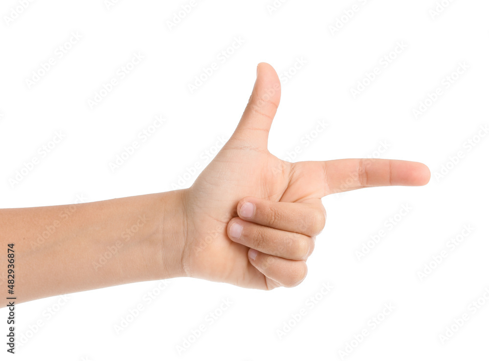 Child pointing at something on white background Child pointing at something on white background
