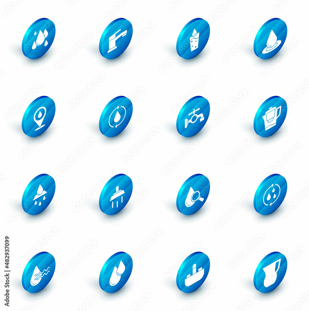 Set Water tap, Glass with water, drop, location, Recycle clean aqua, jug filter and icon. Vector Set Water tap, Glass with water, drop, location, Recycle clean aqua, jug filter and icon. Vector