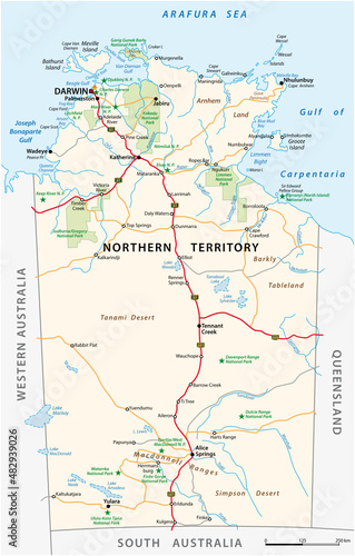 road and national park map of the Northern Territory, Australia
