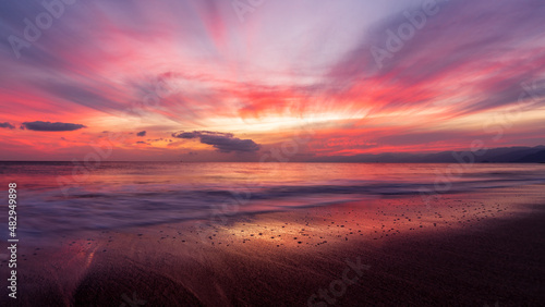 Quadro su tela Landscape Wave Ocean Sunset High Resolution 16:9 Ratio
