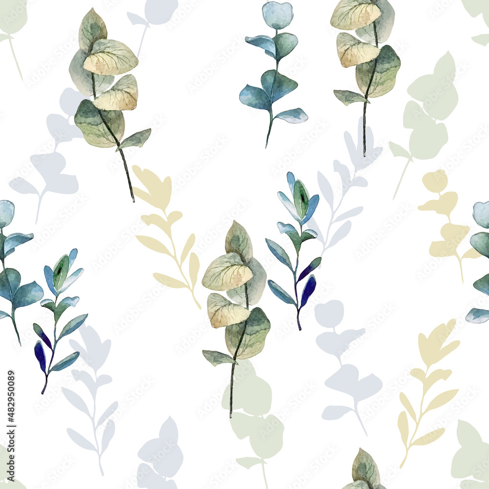 Abstract seamless pattern watercolor leaves for print design.