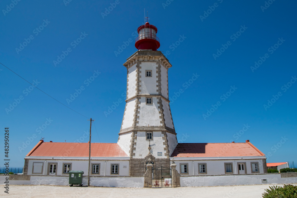 Lighthouse at Portugal, Cabo Espichel. Atlantic Ocean lighthouses. 